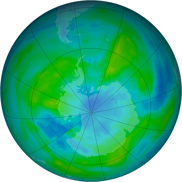 Antarctic ozone map for 03 April 1982